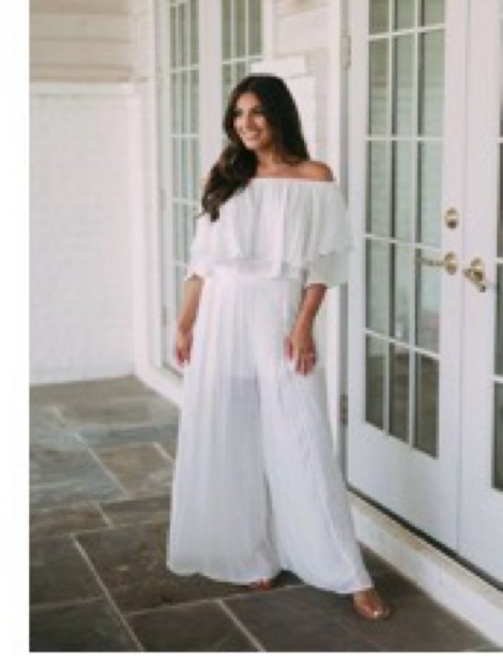 Off-Shoulder White Wide-Leg Jumpsuit